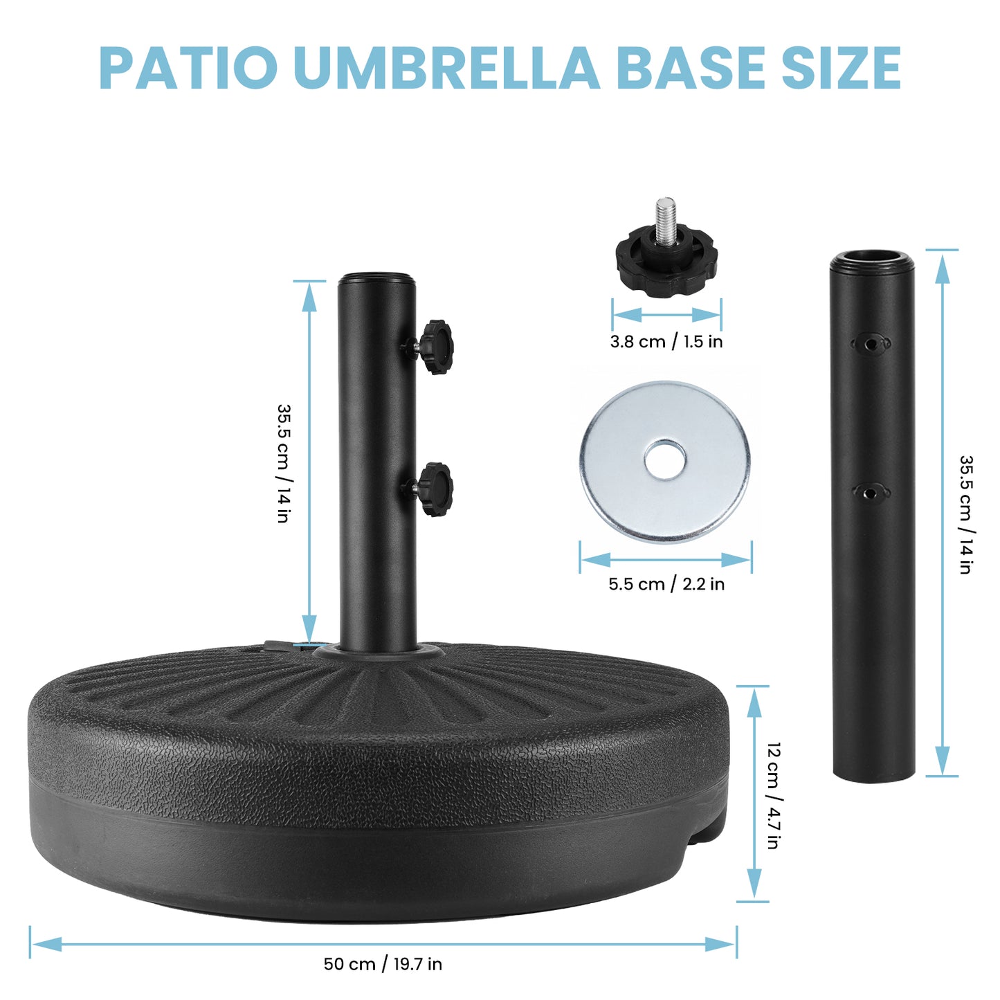 LAFWELL  Outdoor Patio Umbrella Stand, 85.7Lbs Water/Sand Filled Base with Steel Holder, Stable Support for 1.5'' Or 1.9'' Umbrella Pole, Black