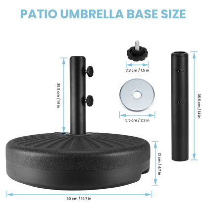 LAFWELL  Outdoor Patio Umbrella Stand, 85.7Lbs Water/Sand Filled Base with Steel Holder, Stable Support for 1.5'' Or 1.9'' Umbrella Pole, Black
