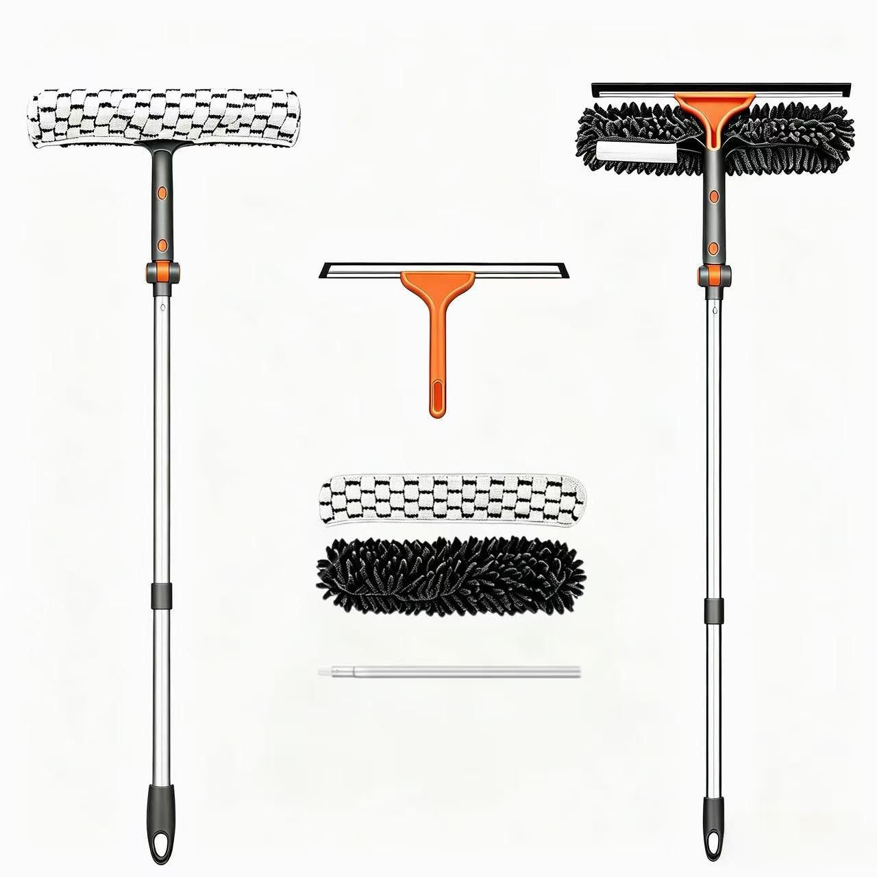 LAFWELL 2-in-1 Window Squeegee Cleaner Set with 62" Extendable Pole, Window Cleaning Kit with Bendable Head for Indoor & Outdoor Glass, Professional High Window Cleaning Tool for Car & Home