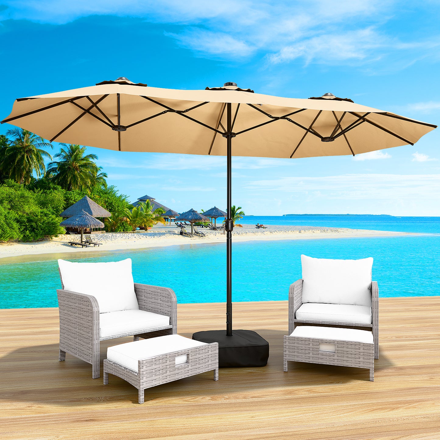 LAFWELL 15FT Double-Sided Patio Umbrella with Base Included, Large Outdoor Rectangular Market Umbrella for Backyard, Poolside, Lawn & Garden