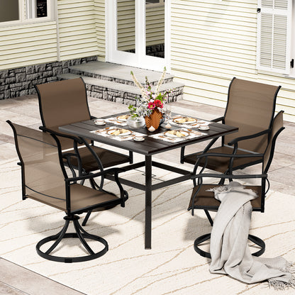 LAFWELL 7 Piece Outdoor Patio Dining Set with 6 Swivel Dining Chairs & 1 Large Round Dining Table,Bistro Furniture Set for Lawn, Garden, Deck, Backyard and Porch