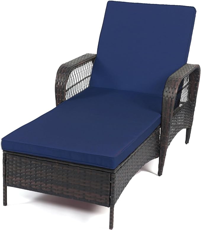 LAFWELL Rattan Outdoor Patio Lounge Chair  with 6 Adjustable Positions, Armrests, and Padded Cushions
