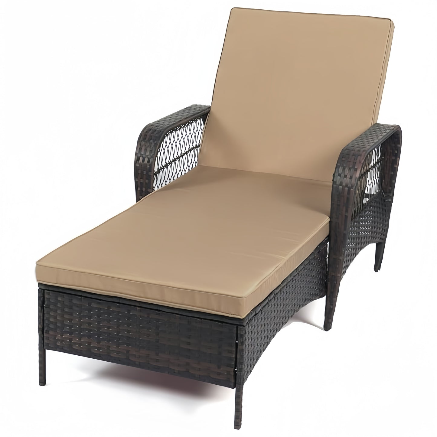 LAFWELL Rattan Outdoor Patio Lounge Chair  with 6 Adjustable Positions, Armrests, and Padded Cushions