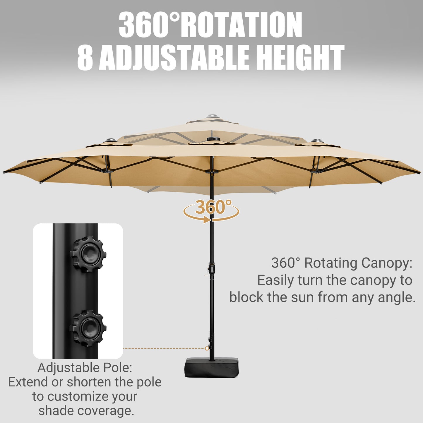 LAFWELL 15FT Double-Sided Patio Umbrella with Base Included, Large Outdoor Rectangular Market Umbrella for Backyard, Poolside, Lawn & Garden