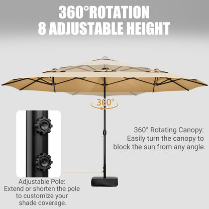 LAFWELL 15FT Double-Sided Patio Umbrella with Base Included, Large Outdoor Rectangular Market Umbrella for Backyard, Poolside, Lawn & Garden