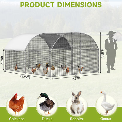 LAFWELL Petony Chicken Coop Outdoor Walk-in Poultry Cage Large Metal Pen Hen Run House Spire Shaped Cage with Waterproof Anti-Ultraviolet Cover,for Backyard Farm Rabbits Duck