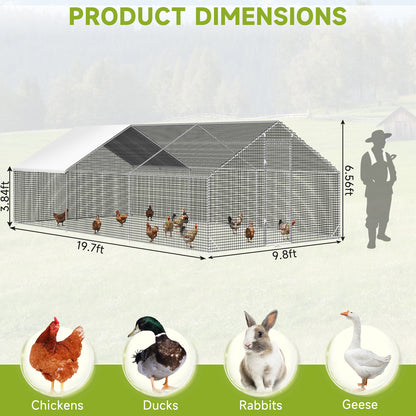 LAFWELL Petony Chicken Coop Outdoor Walk-in Poultry Cage Large Metal Pen Hen Run House Spire Shaped Cage with Waterproof Anti-Ultraviolet Cover,for Backyard Farm Rabbits Duck