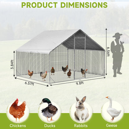 LAFWELL Petony Chicken Coop Outdoor Walk-in Poultry Cage Large Metal Pen Hen Run House Spire Shaped Cage with Waterproof Anti-Ultraviolet Cover,for Backyard Farm Rabbits Duck