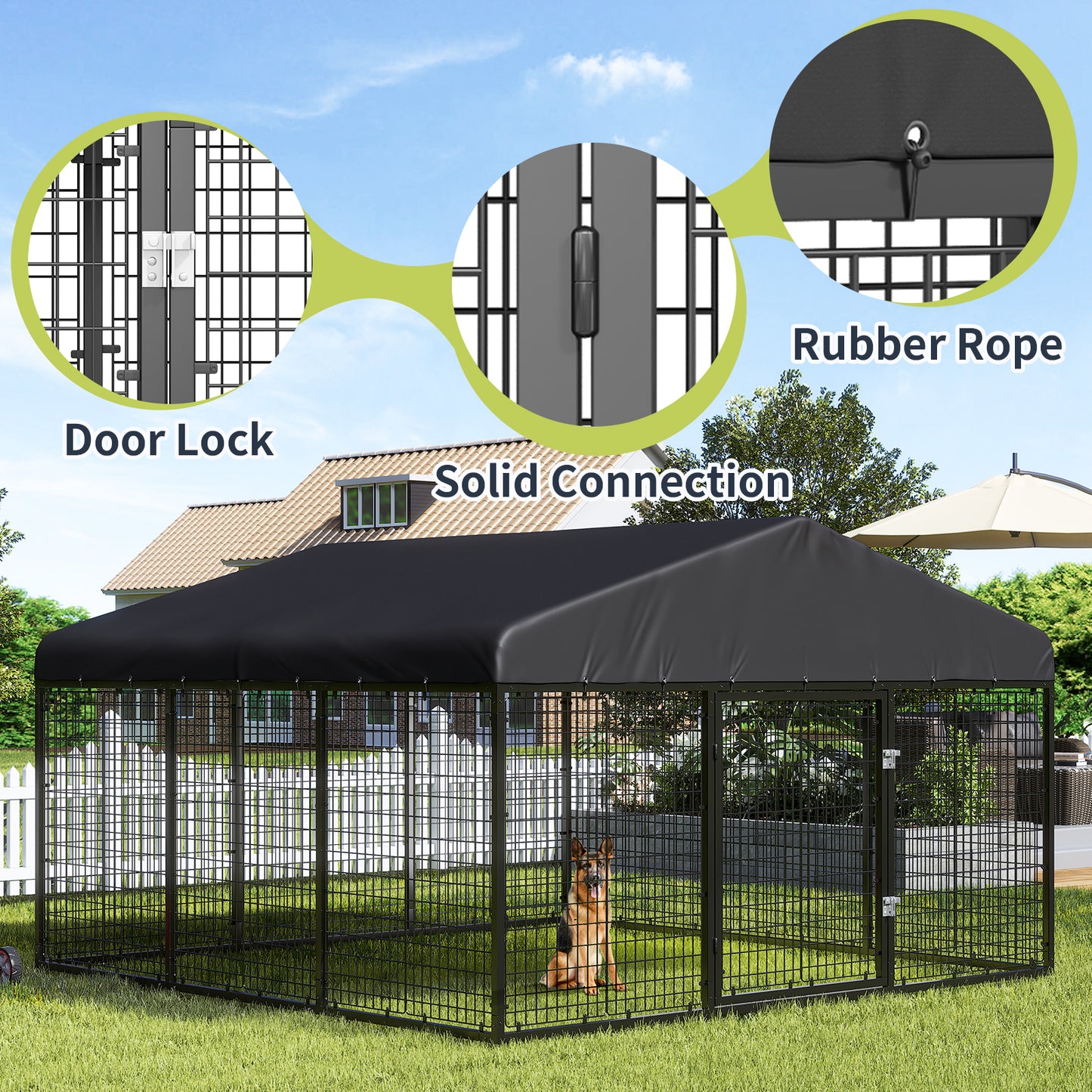 LAFWELL Outdoor Dog Playpen Heavy Duty Dog Kennel House Mesh Dog Big Cage Pet Kennel Steel Fence with Secure Lock