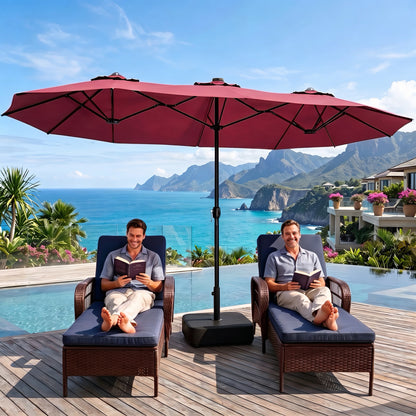 LAFWELL 15FT Double-Sided Patio Umbrella with Base Included, Large Outdoor Rectangular Market Umbrella for Backyard, Poolside, Lawn & Garden