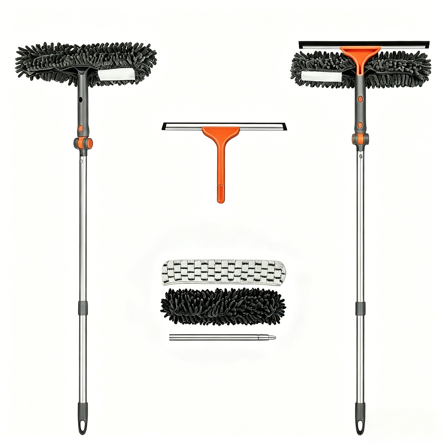 LAFWELL 2-in-1 Window Squeegee Cleaner Set with 62" Extendable Pole, Window Cleaning Kit with Bendable Head for Indoor & Outdoor Glass, Professional High Window Cleaning Tool for Car & Home