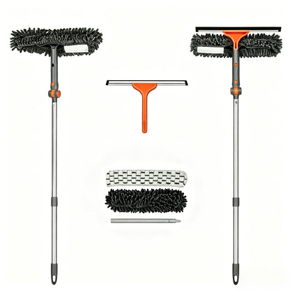 LAFWELL 2-in-1 Window Squeegee Cleaner Set with 62" Extendable Pole, Window Cleaning Kit with Bendable Head for Indoor & Outdoor Glass, Professional High Window Cleaning Tool for Car & Home