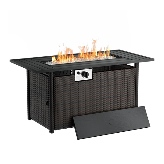 LAFWELL 44 Inch Propane Fire Pit 50000 BTU 2 in 1 Outdoor Gas Fire Pit Table with Removable Lid, Waterproof Cover, Glass Rocks,CSA-Listed Rectangle Fire Table for Patio,Garden,Backyard,Black