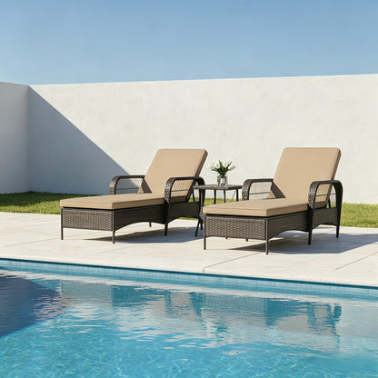 LAFWELL Adjustable Outdoor Patio Lounge Chair, 6-Position Rattan Wicker Chaise Lounge with Washable Thick Cushion & Armrests for Poolside Sunbathing & Backyard Lounging