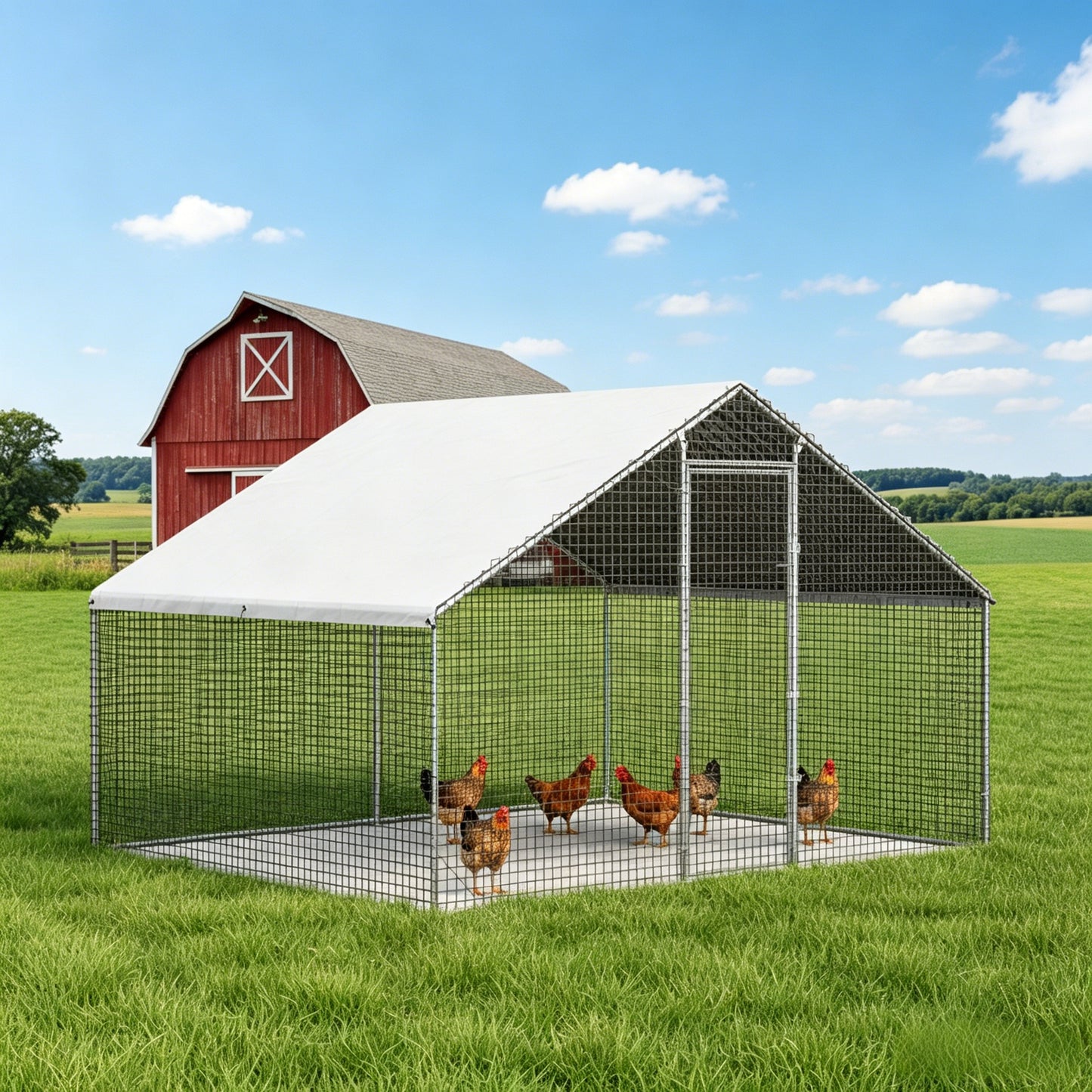 LAFWELL Petony Chicken Coop Outdoor Walk-in Poultry Cage Large Metal Pen Hen Run House Spire Shaped Cage with Waterproof Anti-Ultraviolet Cover,for Backyard Farm Rabbits Duck
