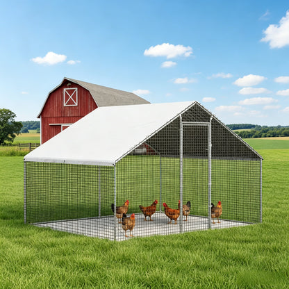 LAFWELL Petony Chicken Coop Outdoor Walk-in Poultry Cage Large Metal Pen Hen Run House Spire Shaped Cage with Waterproof Anti-Ultraviolet Cover,for Backyard Farm Rabbits Duck