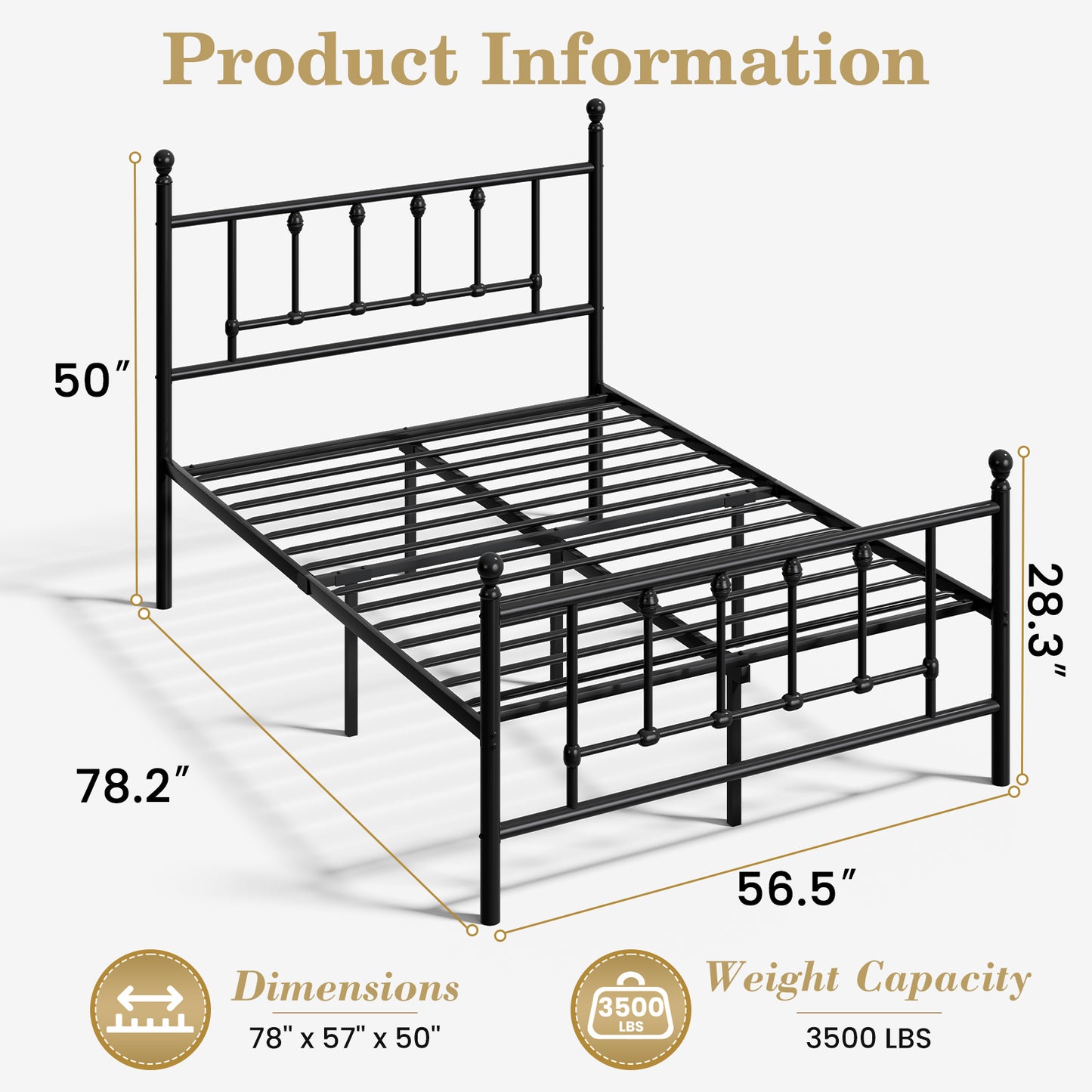 LAFWELL 14 Inch Full Size  Victorian Vintage Metal Platform Bed Frame with Headboard and Footboard, Underbed Storage, No Box Spring Needed, Easy Assembly, Black