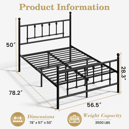 LAFWELL 14 Inch Full Size  Victorian Vintage Metal Platform Bed Frame with Headboard and Footboard, Underbed Storage, No Box Spring Needed, Easy Assembly, Black