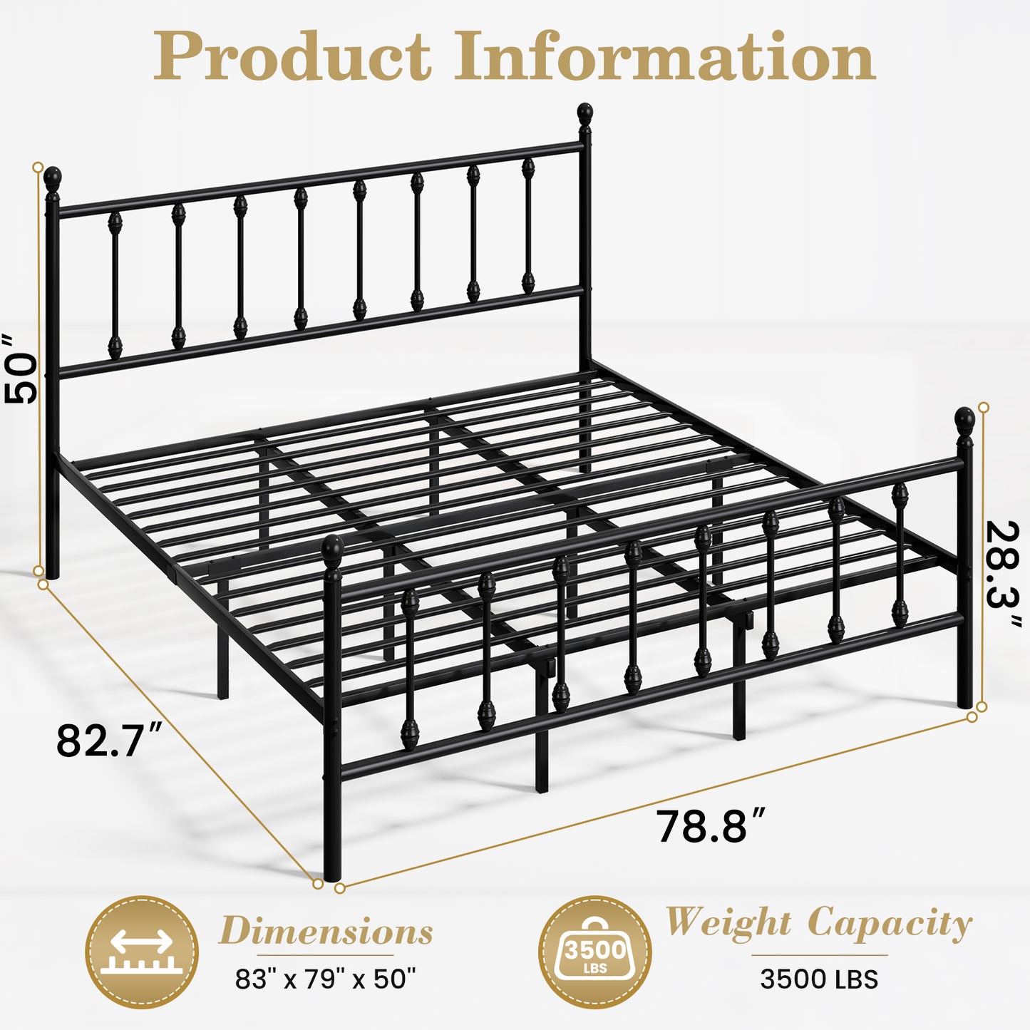 LAFWELL 14 Inch Full Size  Victorian Vintage Metal Platform Bed Frame with Headboard and Footboard, Underbed Storage, No Box Spring Needed, Easy Assembly, Black