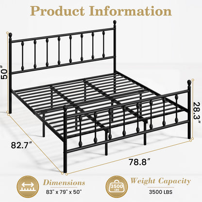 LAFWELL 14 Inch Full Size  Victorian Vintage Metal Platform Bed Frame with Headboard and Footboard, Underbed Storage, No Box Spring Needed, Easy Assembly, Black