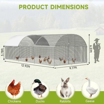 LAFWELL Petony Chicken Coop Outdoor Walk-in Poultry Cage Large Metal Pen Hen Run House Spire Shaped Cage with Waterproof Anti-Ultraviolet Cover,for Backyard Farm Rabbits Duck