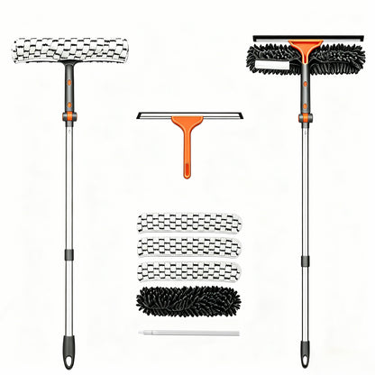 LAFWELL 2-in-1 Window Squeegee Cleaner Set with 62" Extendable Pole, Window Cleaning Kit with Bendable Head for Indoor & Outdoor Glass, Professional High Window Cleaning Tool for Car & Home