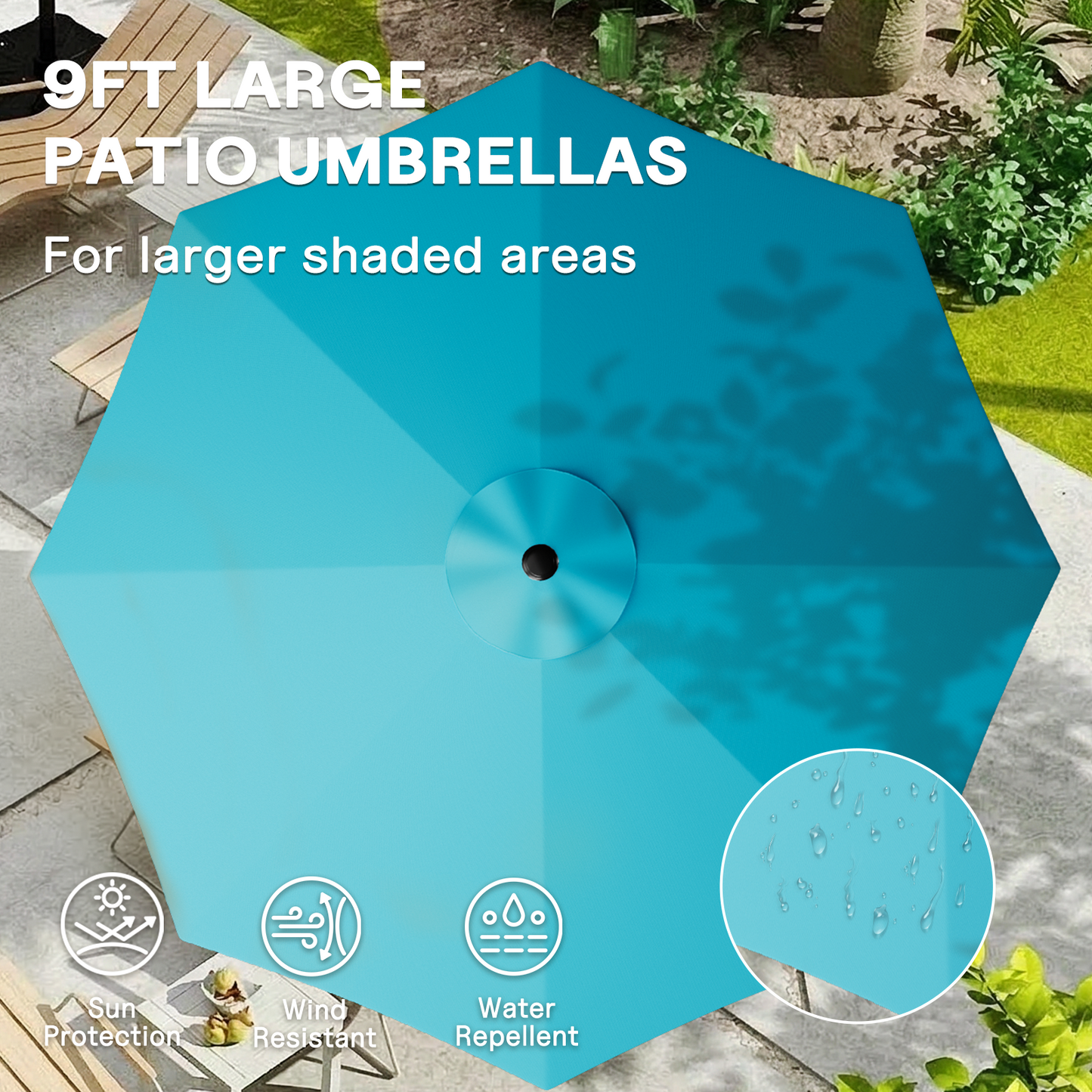 LAFWELL  9FT Outdoor Patio Umbrella with Easy Crank - UV Resistant & Waterproof Market Umbrella with Ventilated Canopy, 8 Sturdy Ribs & Powder-Coated Frame for Garden, Deck, Backyard, Pool, Patio Table