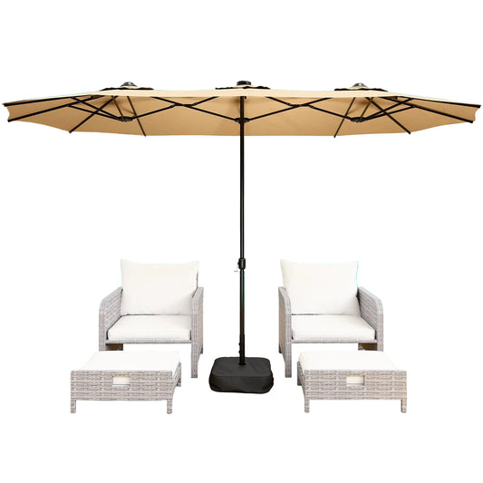 LAFWELL 15FT Double-Sided Patio Umbrella with Base Included, Large Outdoor Rectangular Market Umbrella for Backyard, Poolside, Lawn & Garden