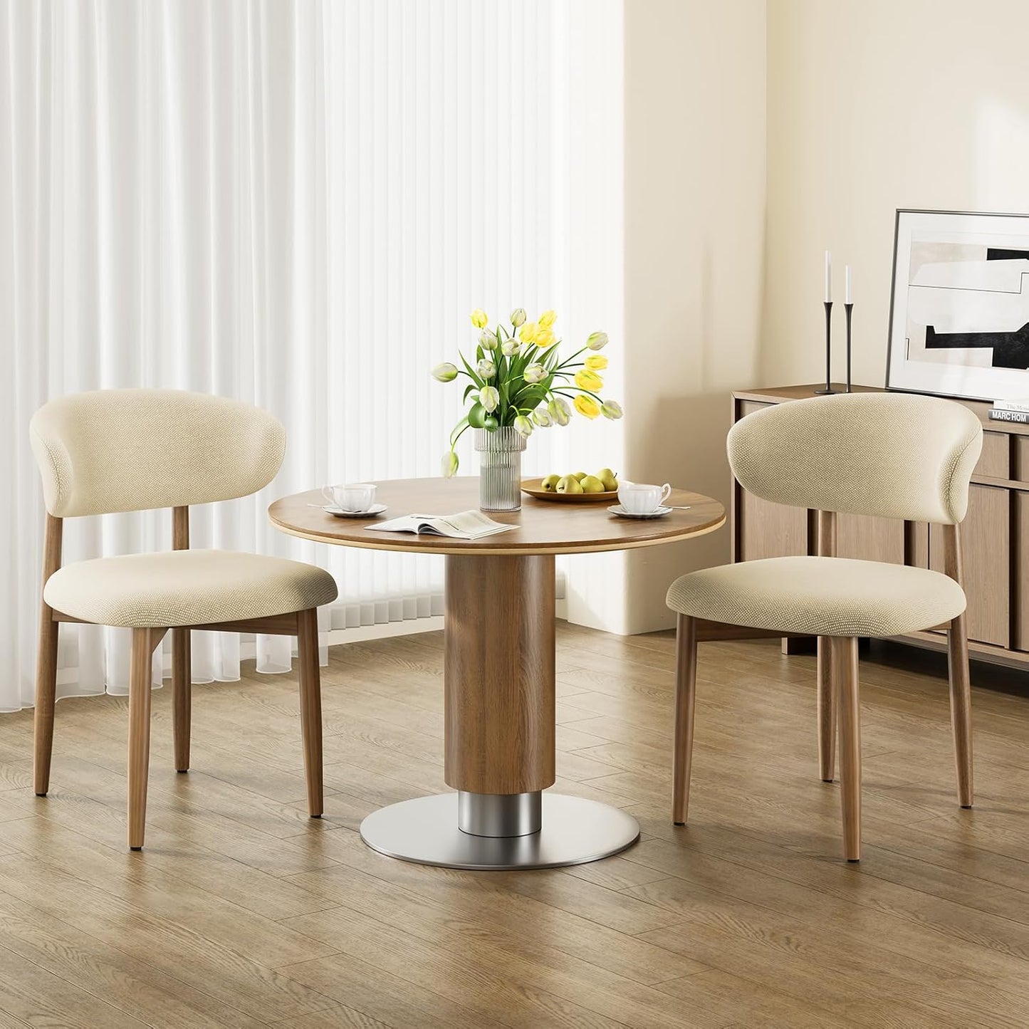 LAFWELL Wooden Dining Chairs Set of 2/4/6,Farmhouse Kitchen Chairs with Curved Back,Modern Fabric Upholstered Chairs for Dining Room