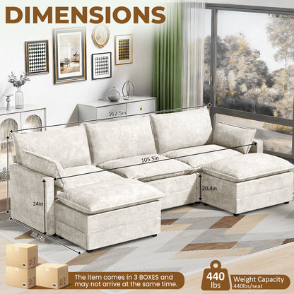 LAFWELL 147in Large Modular Sectional Sofa with Ottoman, Deep Seat Cloud Convertible Sleeper Couch for Family Movie Nights & Living Room Lounging, Includes 5 Pillows