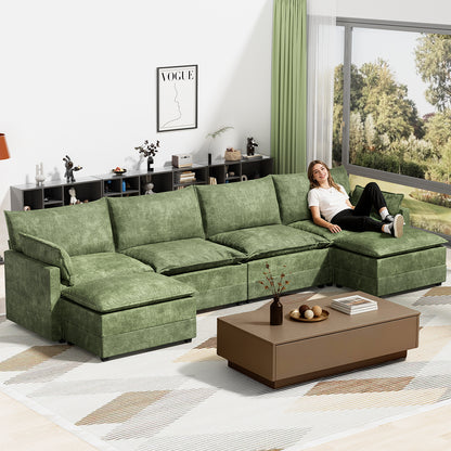 LAFWELL-12.5" L-Shape Modular Sofa with 1 Ottomans, Deep Seat Cloud Convertible Sleeper, 3 Throw 2 Arm Pillows, Comfortable Upholstered Furniture for Living Room Apartment