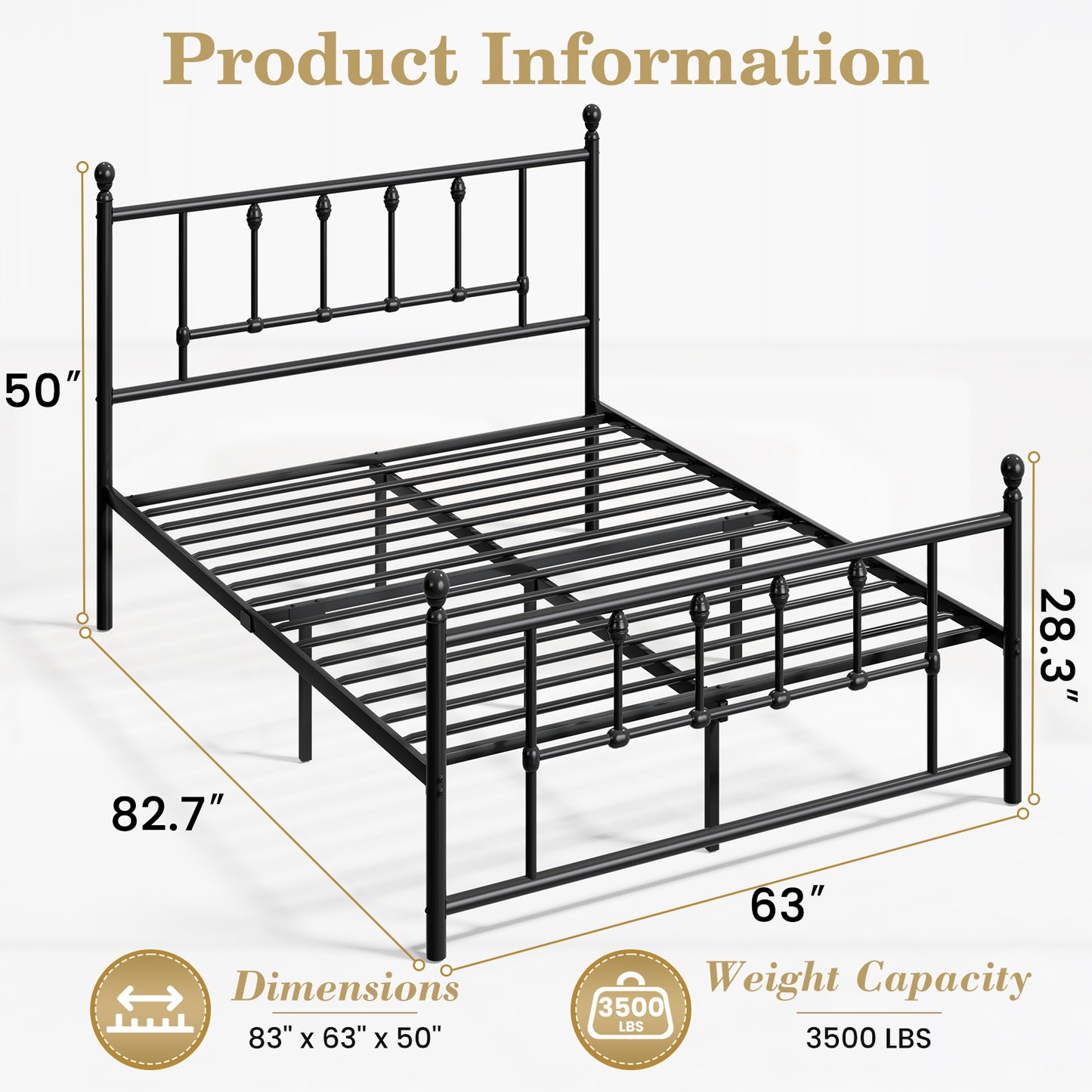 LAFWELL 14 Inch Full Size  Victorian Vintage Metal Platform Bed Frame with Headboard and Footboard, Underbed Storage, No Box Spring Needed, Easy Assembly, Black