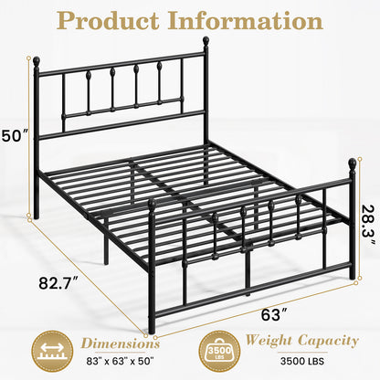 LAFWELL 14 Inch Full Size  Victorian Vintage Metal Platform Bed Frame with Headboard and Footboard, Underbed Storage, No Box Spring Needed, Easy Assembly, Black