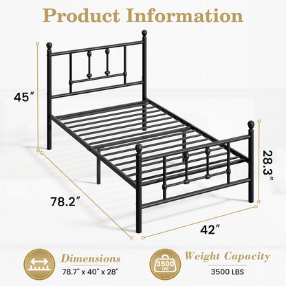 LAFWELL 14 Inch Full Size  Victorian Vintage Metal Platform Bed Frame with Headboard and Footboard, Underbed Storage, No Box Spring Needed, Easy Assembly, Black