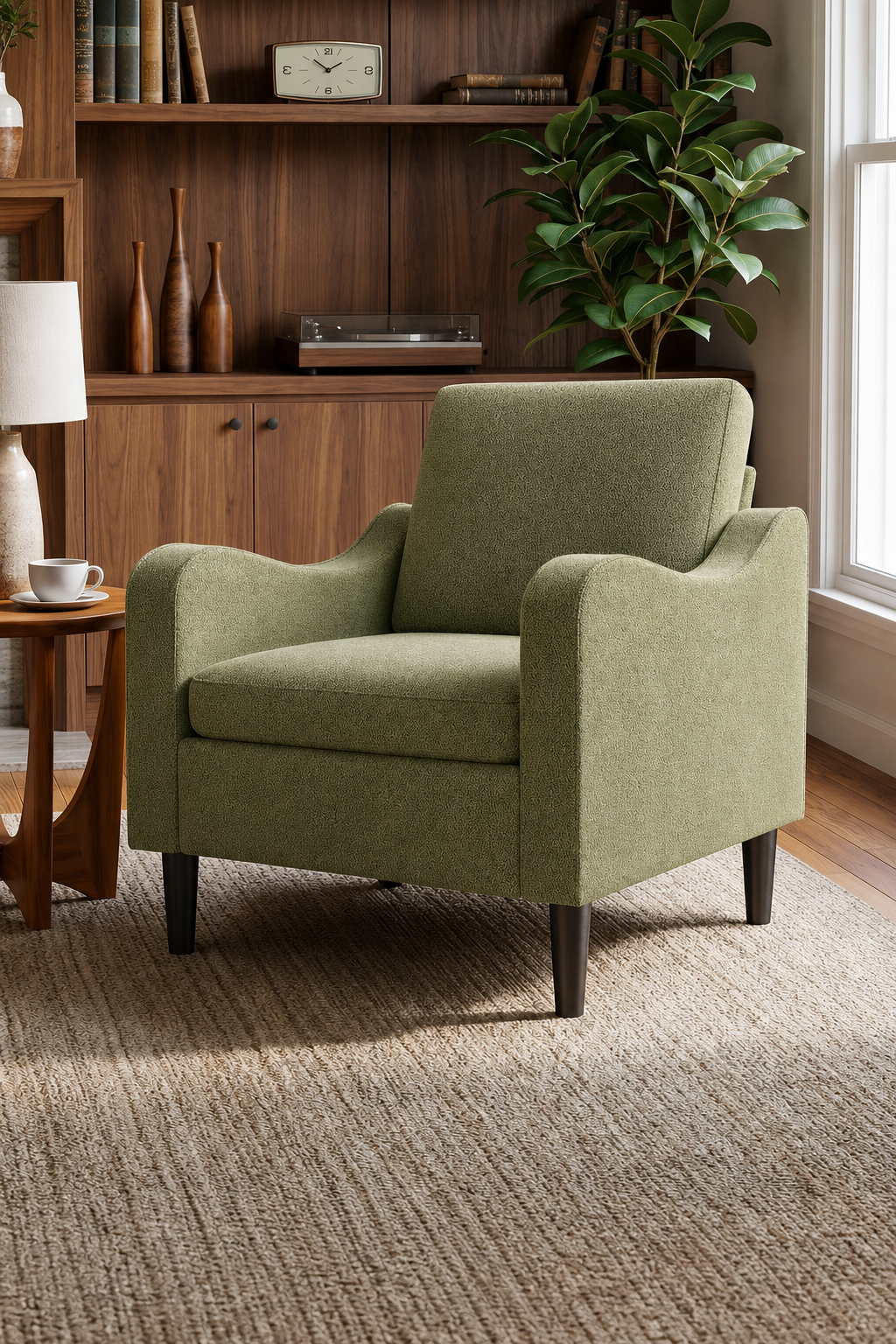 Accent Arm Chair – Navy Blue, Upholstered Scooped Comfy Reading Chair for Living Room, Bedroom, Apartment, Waiting Room