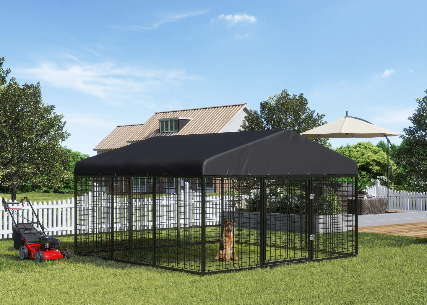 LAFWELL Outdoor Dog Playpen Heavy Duty Dog Kennel House Mesh Dog Big Cage Pet Kennel Steel Fence with Secure Lock