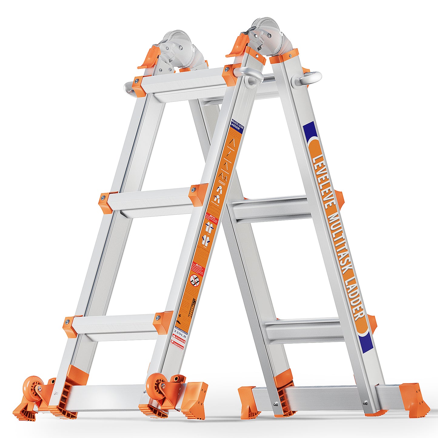 LAFWELL Multi Position 3 Step Ladder, 14FT Extension Ladder with Stabilizer Bar &amp; Wheels,330 lbs Security Load A Frame Ladder for Stairs Home Indoor Outdoor Roof