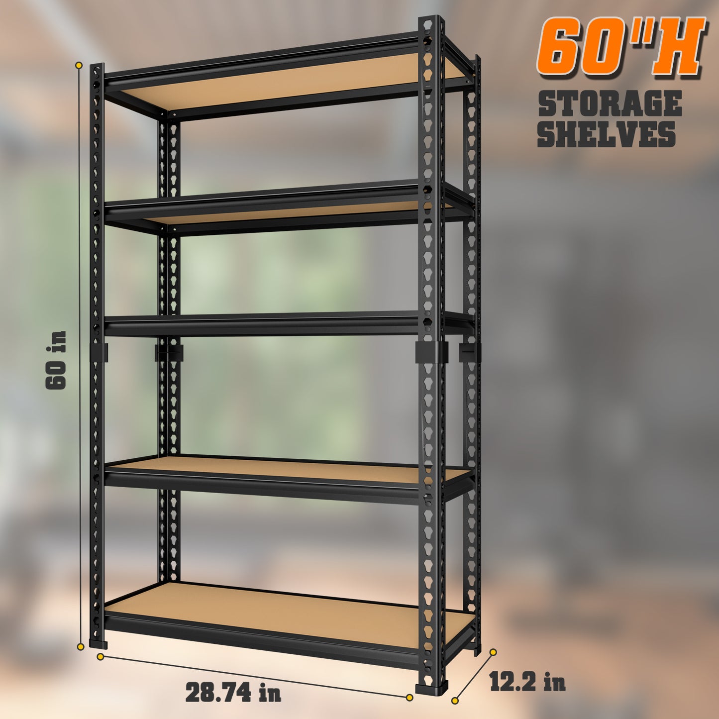 LAFWELL 5-Tier Storage Shelving Unit  2020 lbs Capacity, Heavy Duty Adjustable Metal Utility Shelf, 48" L x 18" W x 73" H for Garage, Kitchen, Pantry, Basement, Bathroom, Laundry