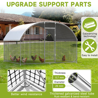LAFWELL Petony Chicken Coop Outdoor Walk-in Poultry Cage Large Metal Pen Hen Run House Spire Shaped Cage with Waterproof Anti-Ultraviolet Cover,for Backyard Farm Rabbits Duck
