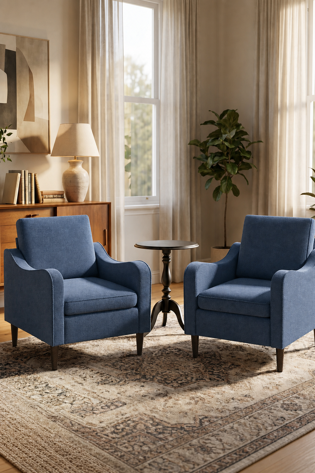 Accent Arm Chair – Navy Blue, Upholstered Scooped Comfy Reading Chair for Living Room, Bedroom, Apartment, Waiting Room