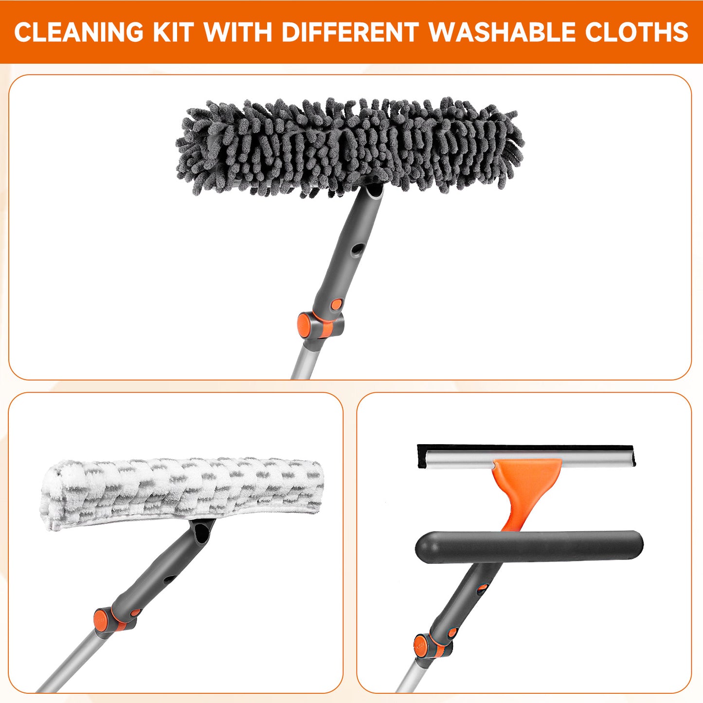 LAFWELL 2-in-1 Window Squeegee Cleaner Set with 62" Extendable Pole, Window Cleaning Kit with Bendable Head for Indoor & Outdoor Glass, Professional High Window Cleaning Tool for Car & Home