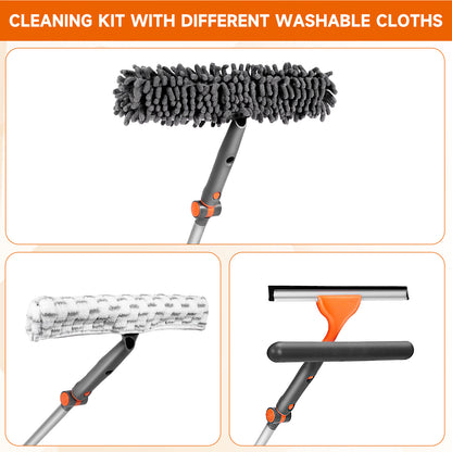 LAFWELL 2-in-1 Window Squeegee Cleaner Set with 62" Extendable Pole, Window Cleaning Kit with Bendable Head for Indoor & Outdoor Glass, Professional High Window Cleaning Tool for Car & Home