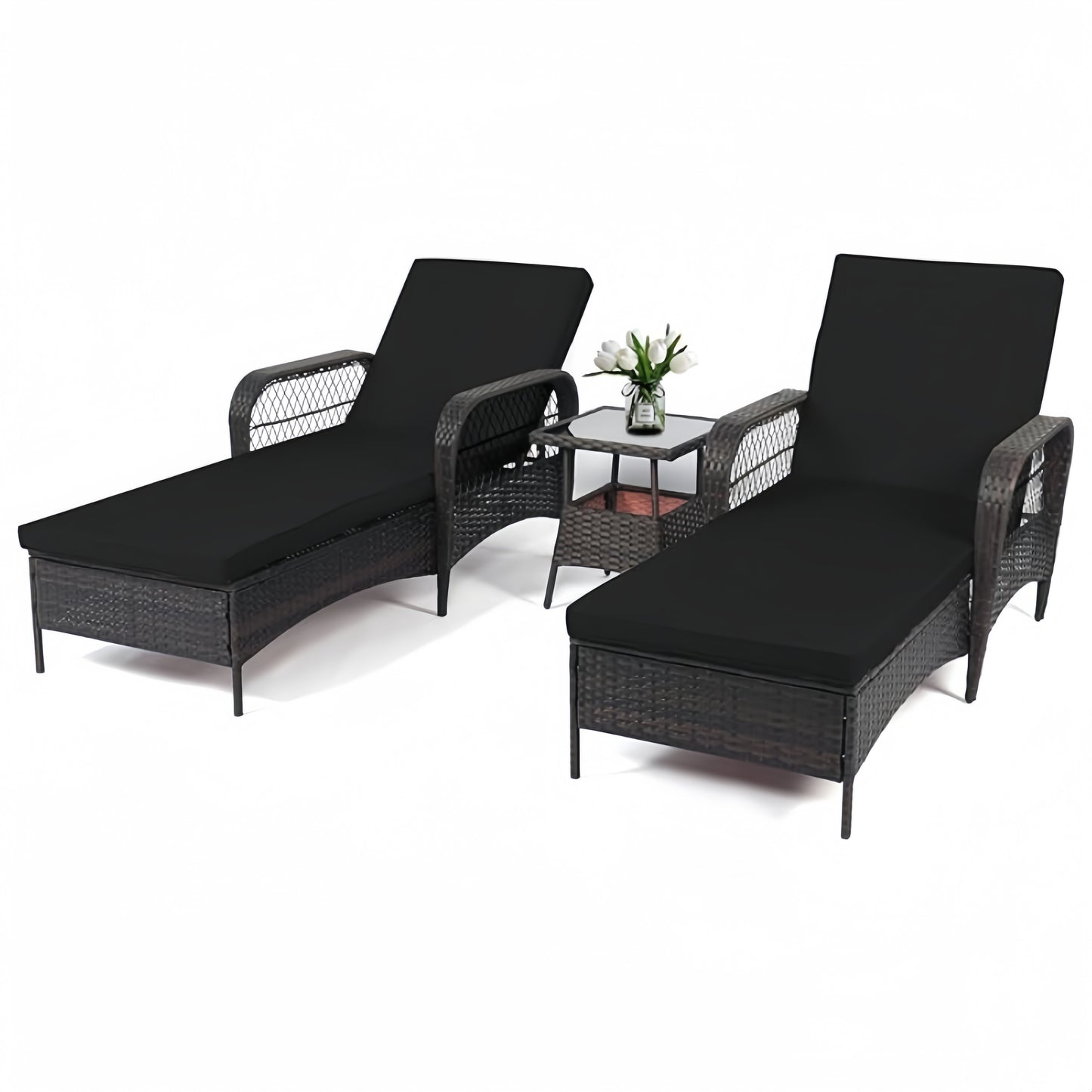 LAFWELL Rattan Outdoor Patio Lounge Chair  with 6 Adjustable Positions, Armrests, and Padded Cushions