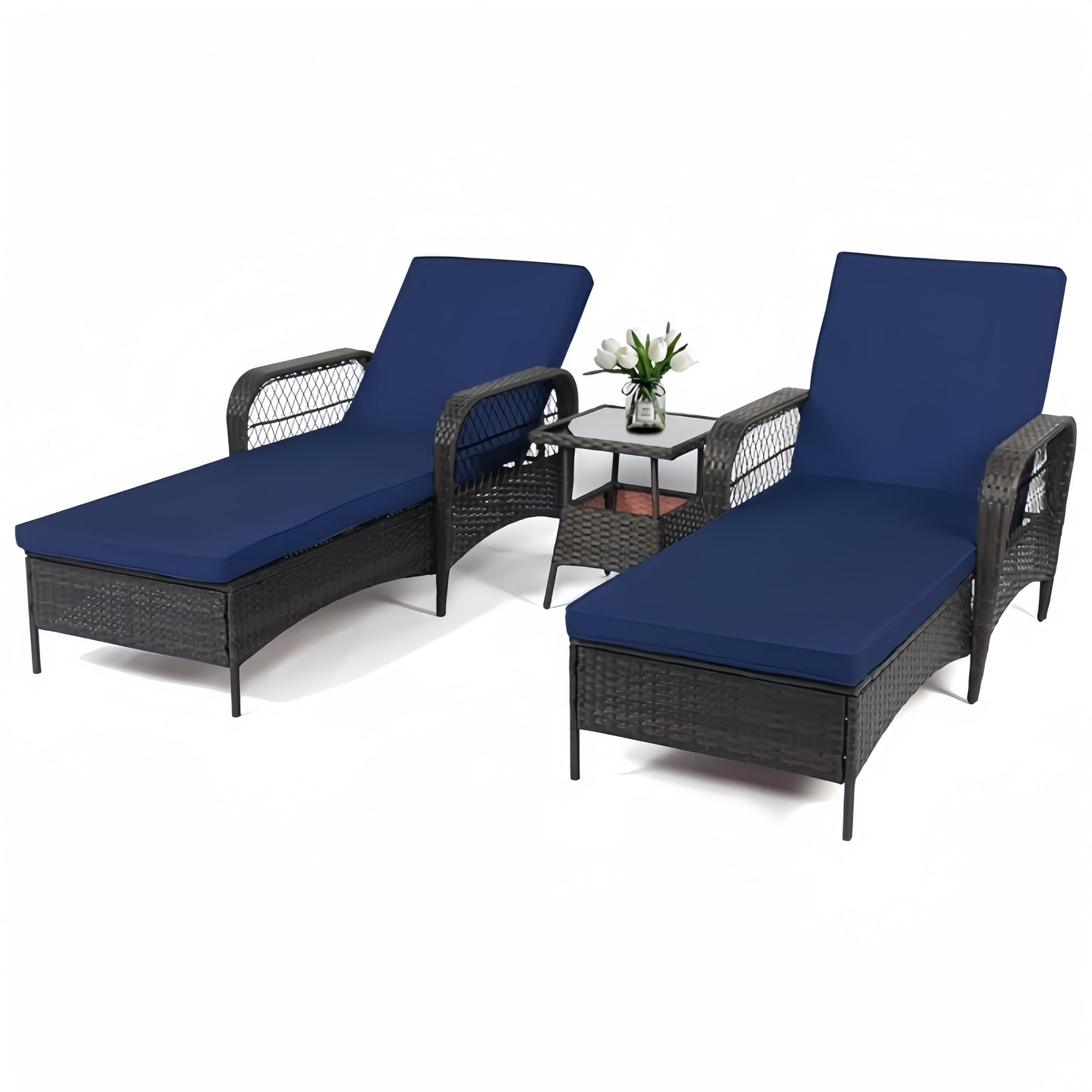 LAFWELL Rattan Outdoor Patio Lounge Chair  with 6 Adjustable Positions, Armrests, and Padded Cushions