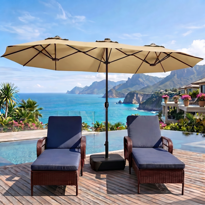 LAFWELL 15FT Double-Sided Patio Umbrella with Base Included, Large Outdoor Rectangular Market Umbrella for Backyard, Poolside, Lawn & Garden
