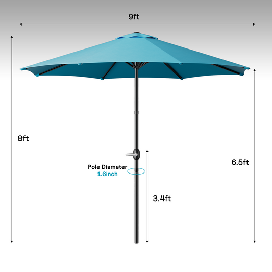 LAFWELL  9FT Outdoor Patio Umbrella with Easy Crank - UV Resistant & Waterproof Market Umbrella with Ventilated Canopy, 8 Sturdy Ribs & Powder-Coated Frame for Garden, Deck, Backyard, Pool, Patio Table