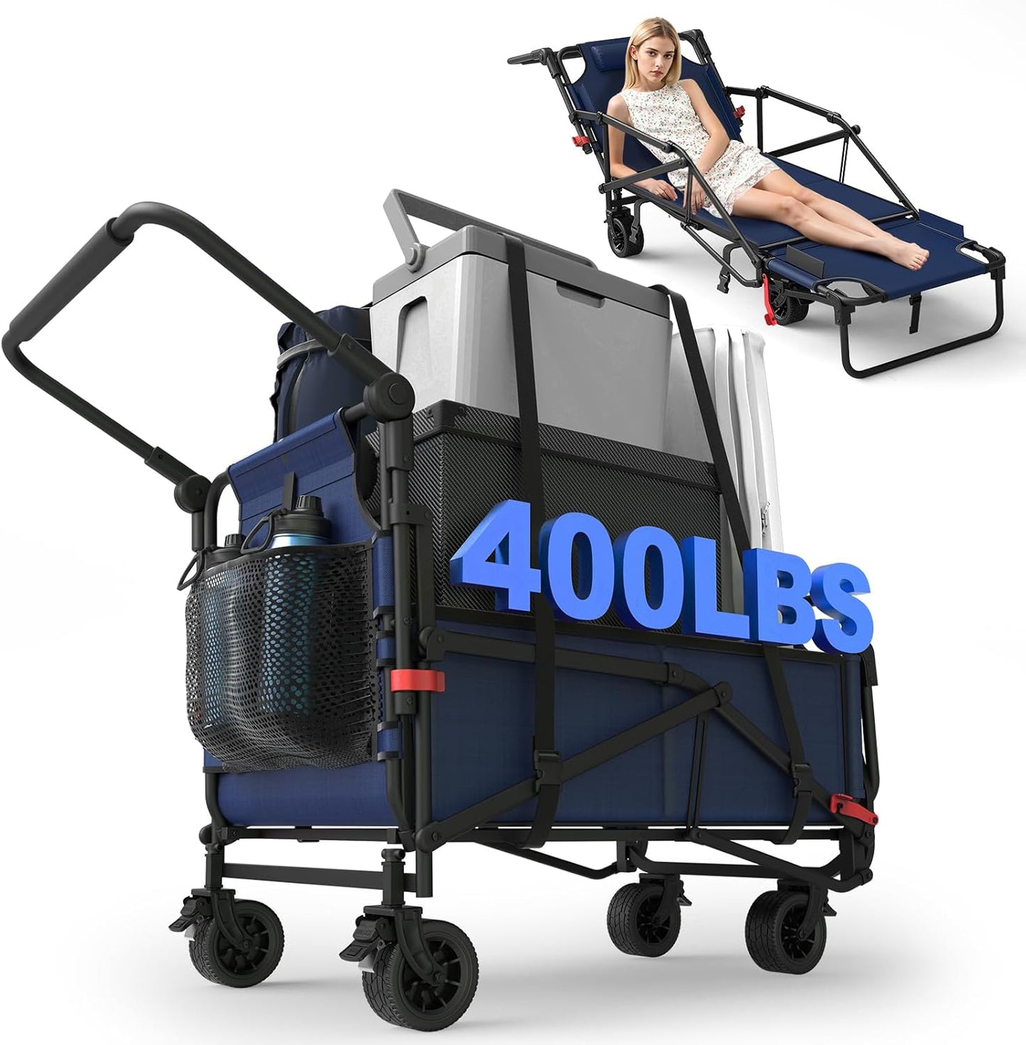 LAFWELL Heavy Duty Folding Wagon - 2-in-1 Collapsible Cart, 400lb/650lb Capacity, All-Terrain Wheels with Brakes &amp; Side Pockets