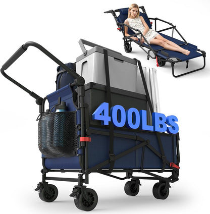 LAFWELL Heavy Duty Folding Wagon - 2-in-1 Collapsible Cart, 400lb/650lb Capacity, All-Terrain Wheels with Brakes &amp; Side Pockets
