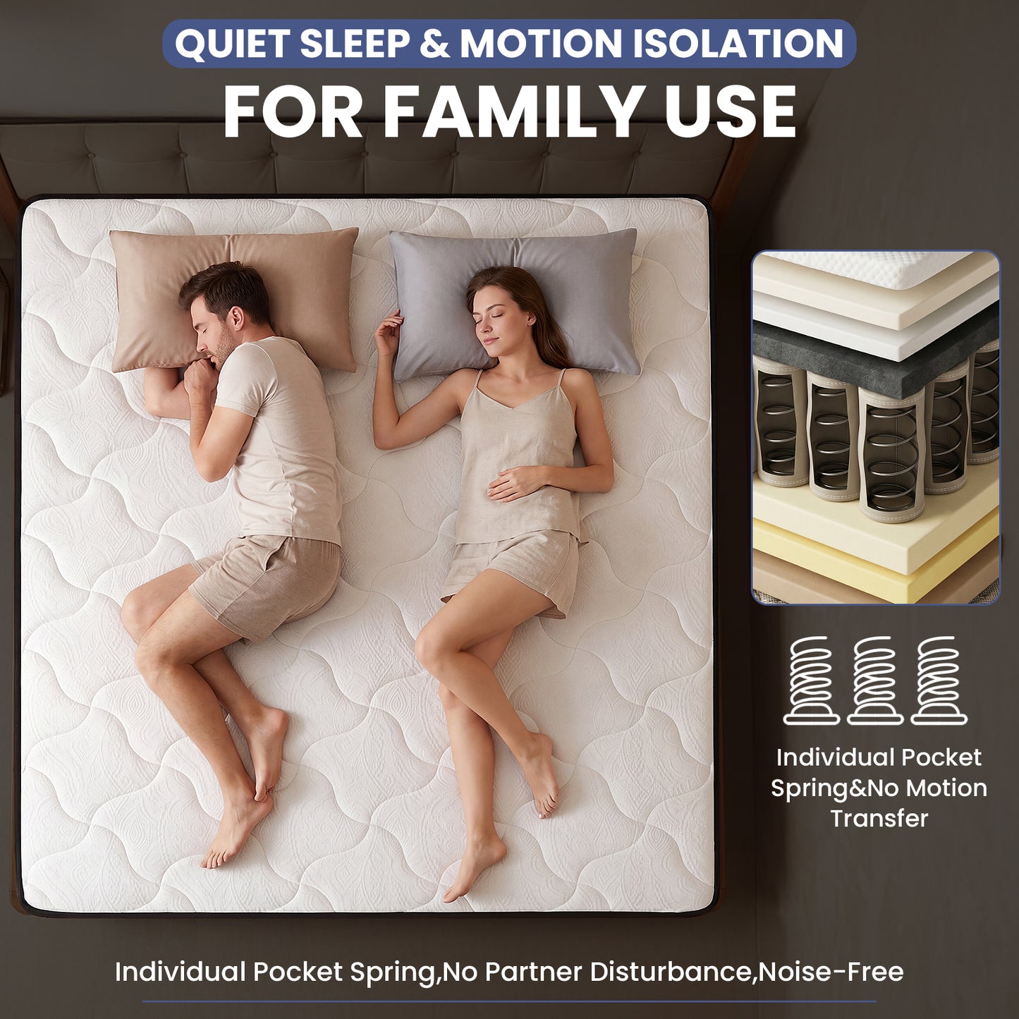 LAFWELL  12" 14" Hybrid Mattress in a Box | Twin Full Queen Size Innerspring Mattress with Individual Pocket Springs & High Density Foam | Medium Firm, Fiberglass Free, Pressure Relief, White