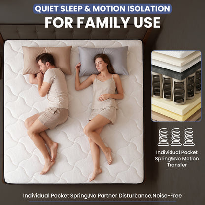 LAFWELL  12" 14" Hybrid Mattress in a Box | Twin Full Queen Size Innerspring Mattress with Individual Pocket Springs & High Density Foam | Medium Firm, Fiberglass Free, Pressure Relief, White